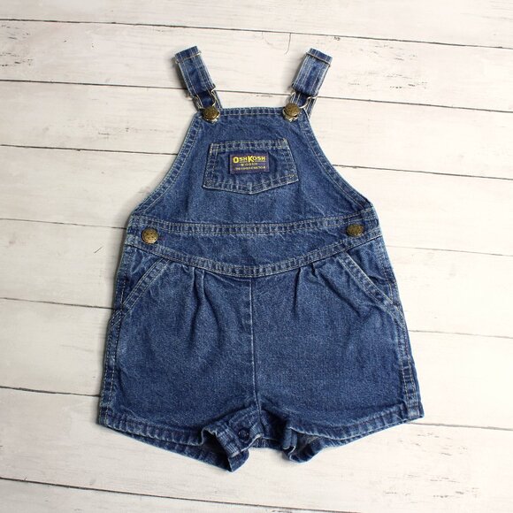 Oshkosh B'gosh Vestbak Denim Bib Overalls Shorts Baby Girl's Size 24 Months USA - Picture 1 of 6
